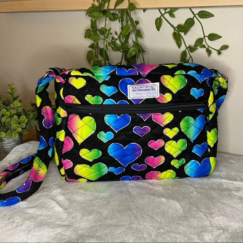 Rainbow Heart Print Shoulder Purse-100% Durable Cotton